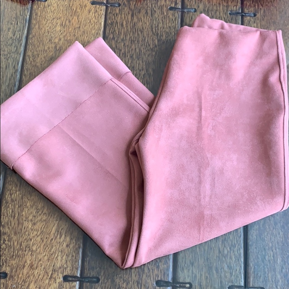 Zara Blush Suede Wide Leg Cropped Pants